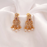 Royal Ruby Pearl Hanging Golden Earring