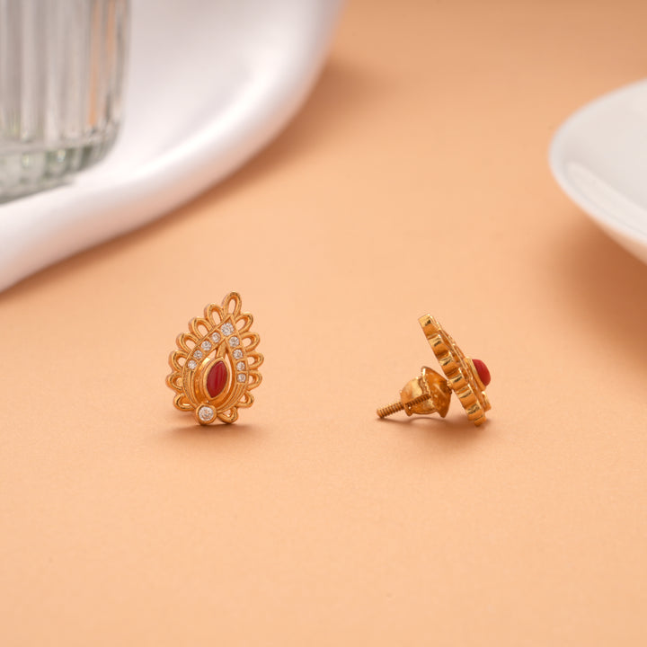 Premium Teardrops Coral Golden Stud