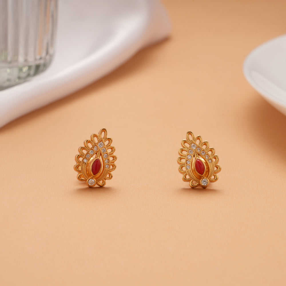Premium Teardrops Coral Golden Stud