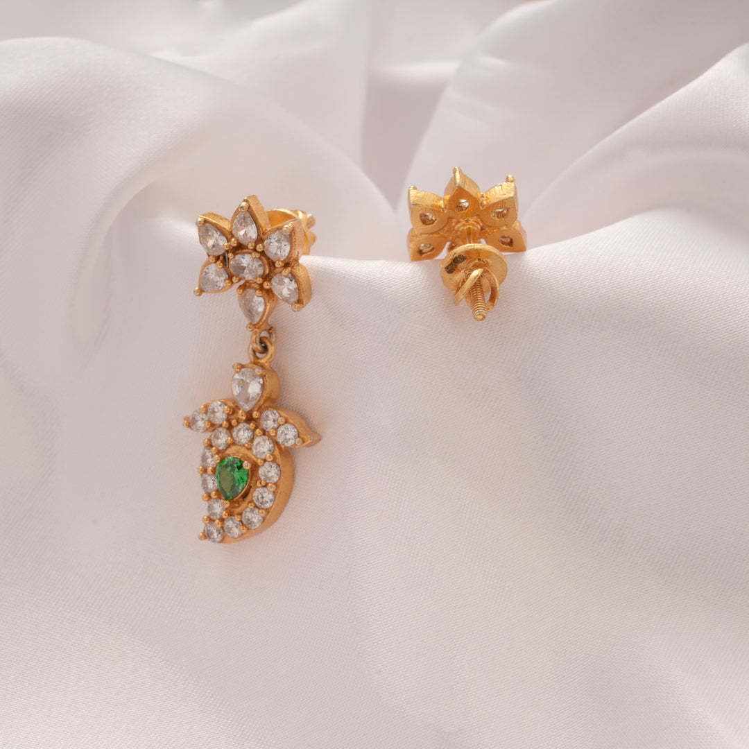 Modern White Stone Mango Drops Golden Earring