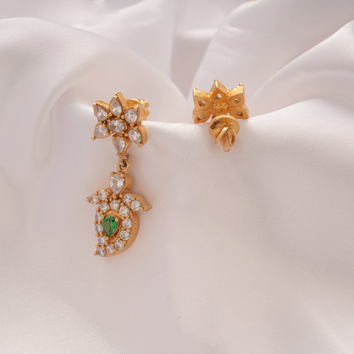 Modern White Stone Mango Drops Golden Earring