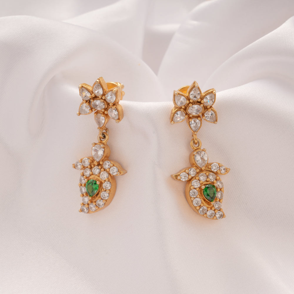 Modern White Stone Mango Drops Golden Earring