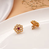 Floral Ruby White Stone Stud Golden Earring