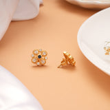 Fancy Four Leaf Flower Golden Stud