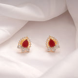 Premium Pear Ruby White Stone Golden Stud