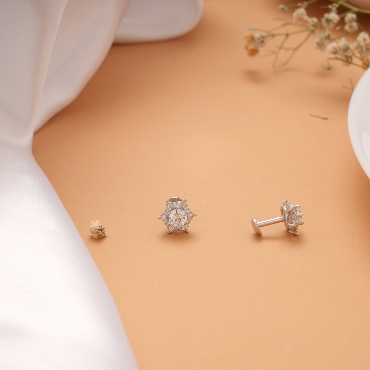 Glittering White Stone Silver Stud