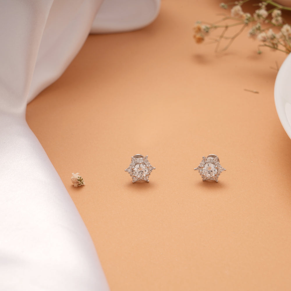 Glittering White Stone Silver Stud