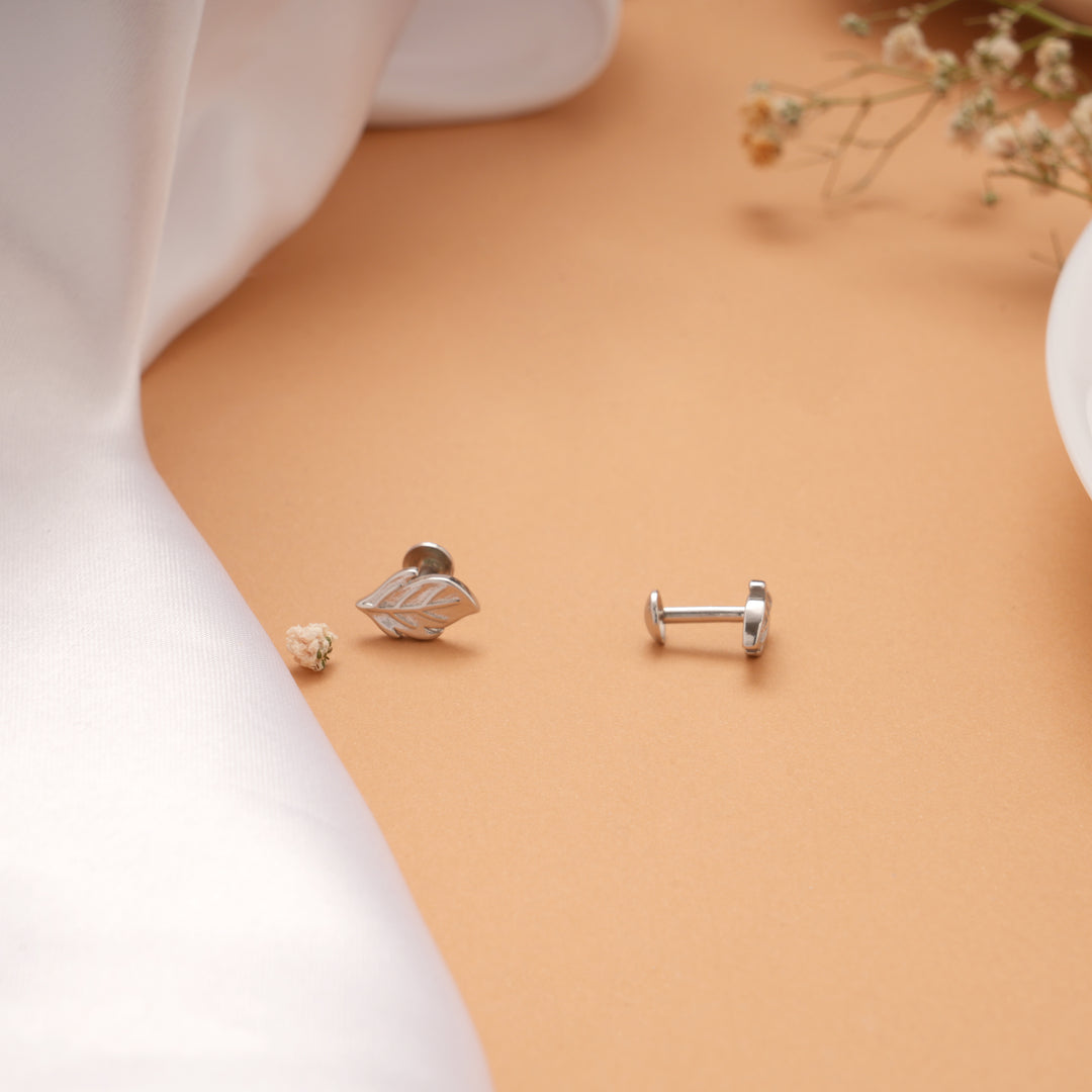 Cute Leaf Pattern Silver Stud