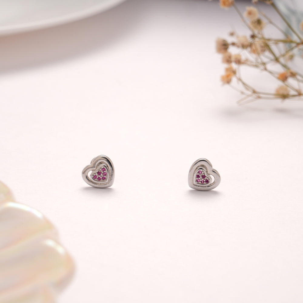 Dual Heart Layer Design Stone Silver Stud
