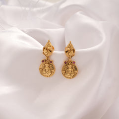 Beautiful Peacock Coin Lakshmi Drops Golden Earring