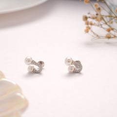 Chic Silver Curved Pearl Stud
