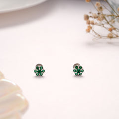 Bright Green Stone Blossom Silver Stud