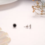 Dainty Round Black Enamel Silver Stud
