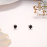 Dainty Round Black Enamel Silver Stud