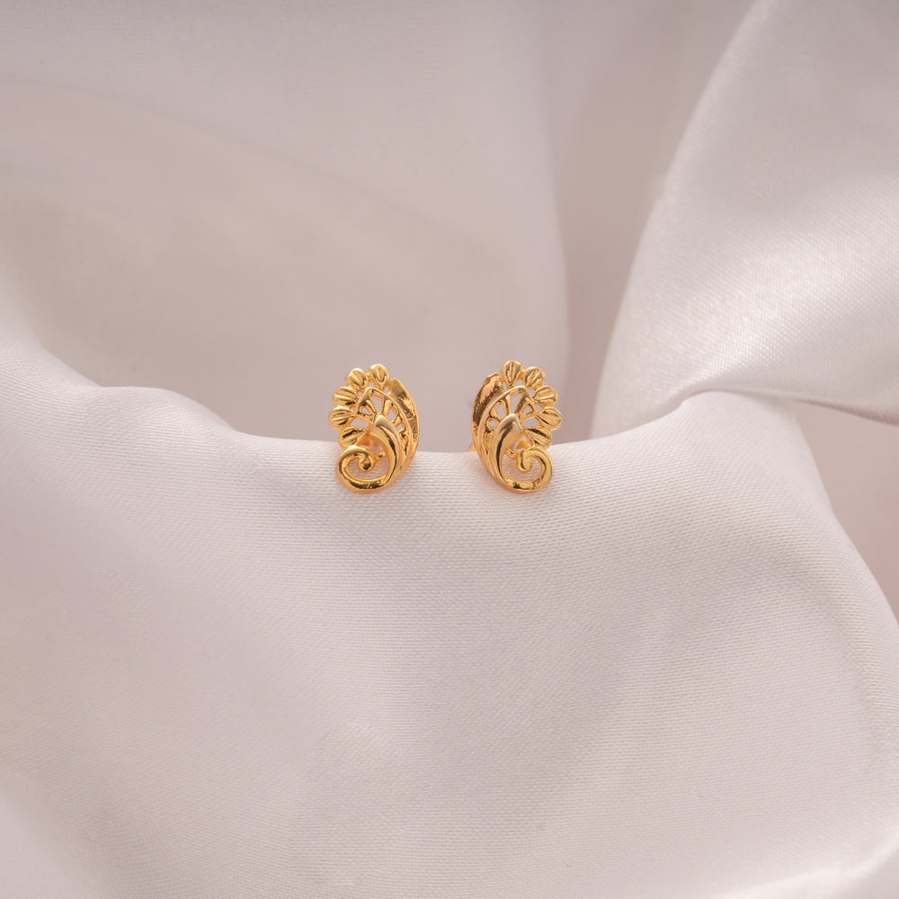 Cute Curve Floral Design Golden Stud