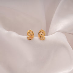Cute Curve Floral Design Golden Stud