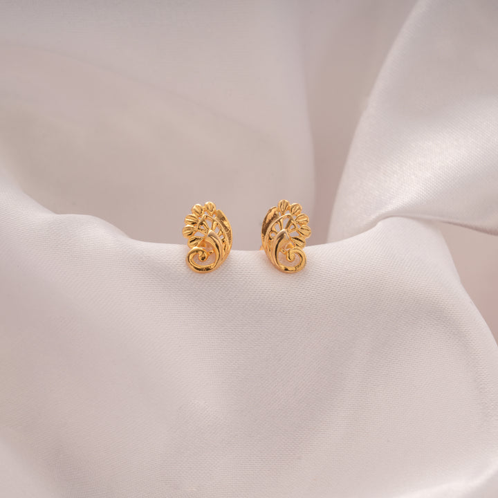 Cute Curve Floral Design Golden Stud