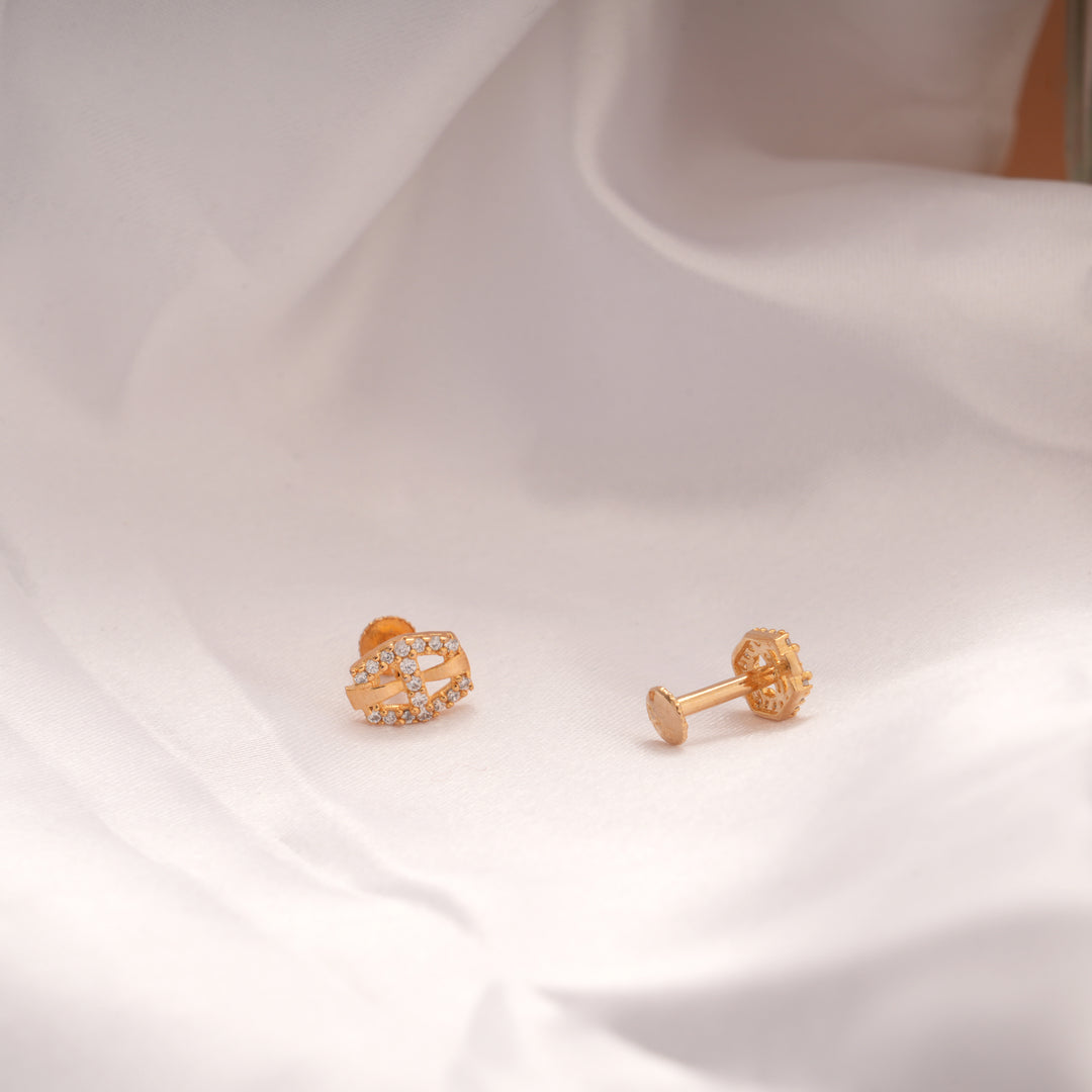 Geometric White Stone Golden Stud