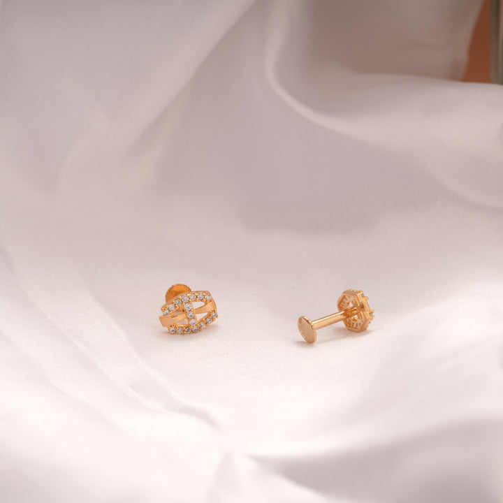 Geometric White Stone Golden Stud