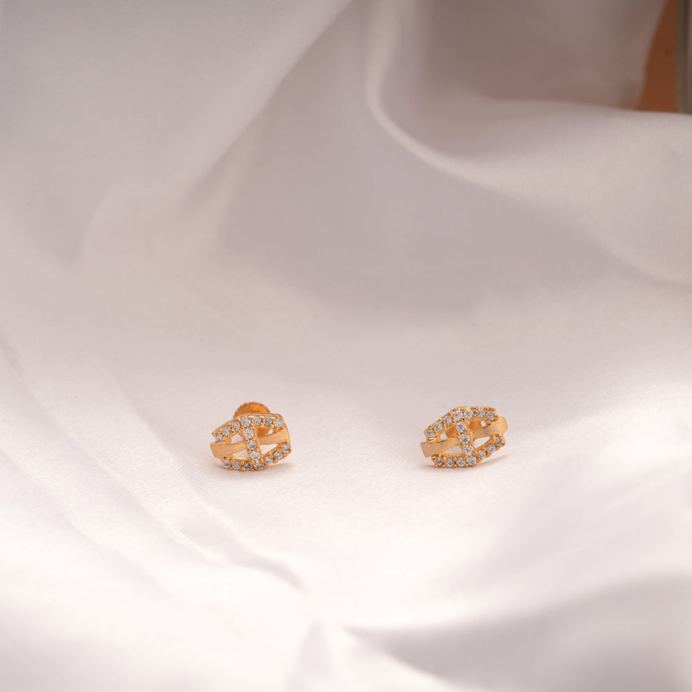 Geometric White Stone Golden Stud