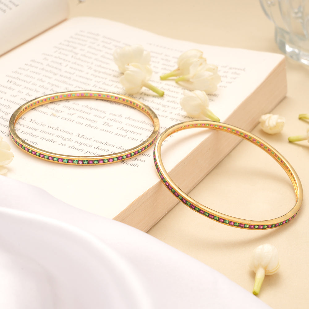 Sleek Colour Stone Golden Bangles