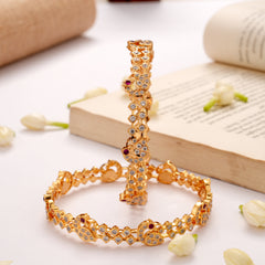 Trendy Vintage Peacock Design Stone Golden Bangle