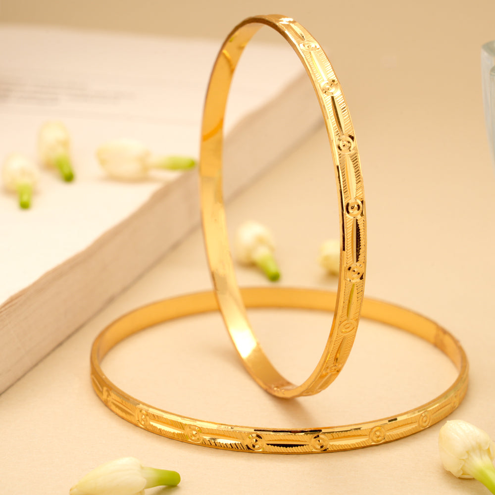 Floral Circle Pattern Gold Plated Bangles
