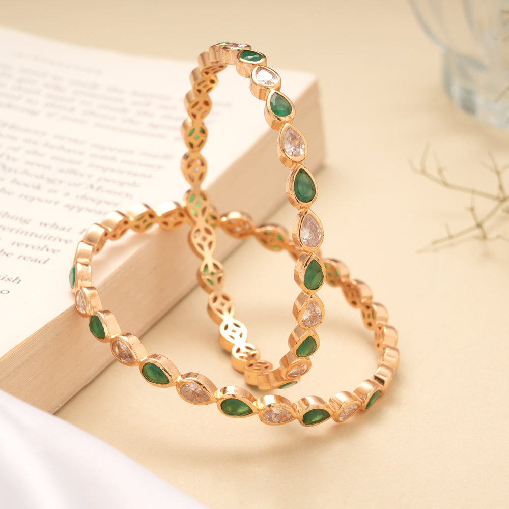 Classic Green with White Stone Golden Bangles