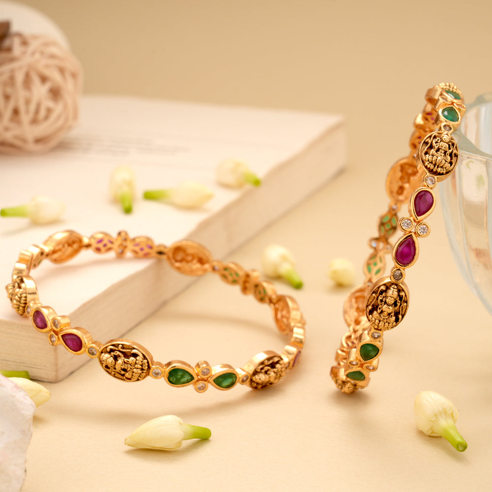 Ruby with Emerald Stone Lakshmi Golden Bangle