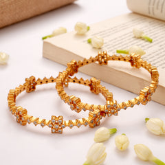 Vintage White Stone Floral Golden Bangle