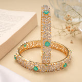Sparkling Flower with Emerald Stone Swarovski Golden Bangles