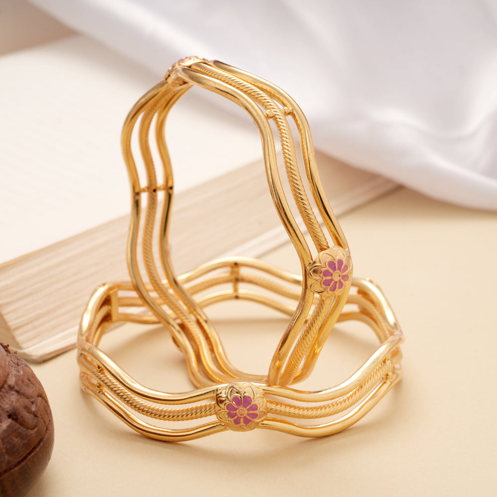 Triple Layer Pink Blossom Golden Bangle