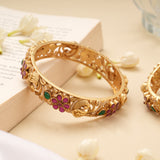 Fancy Peacock with Ruby Stone Golden Bangles