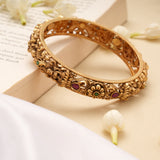 Antique Floral Lakshmi Stone Golden Bangles