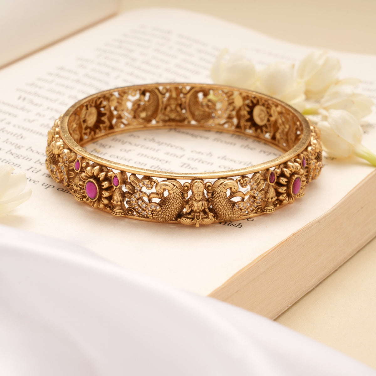 Pretty Peacock with Floral Design Golden Bangles