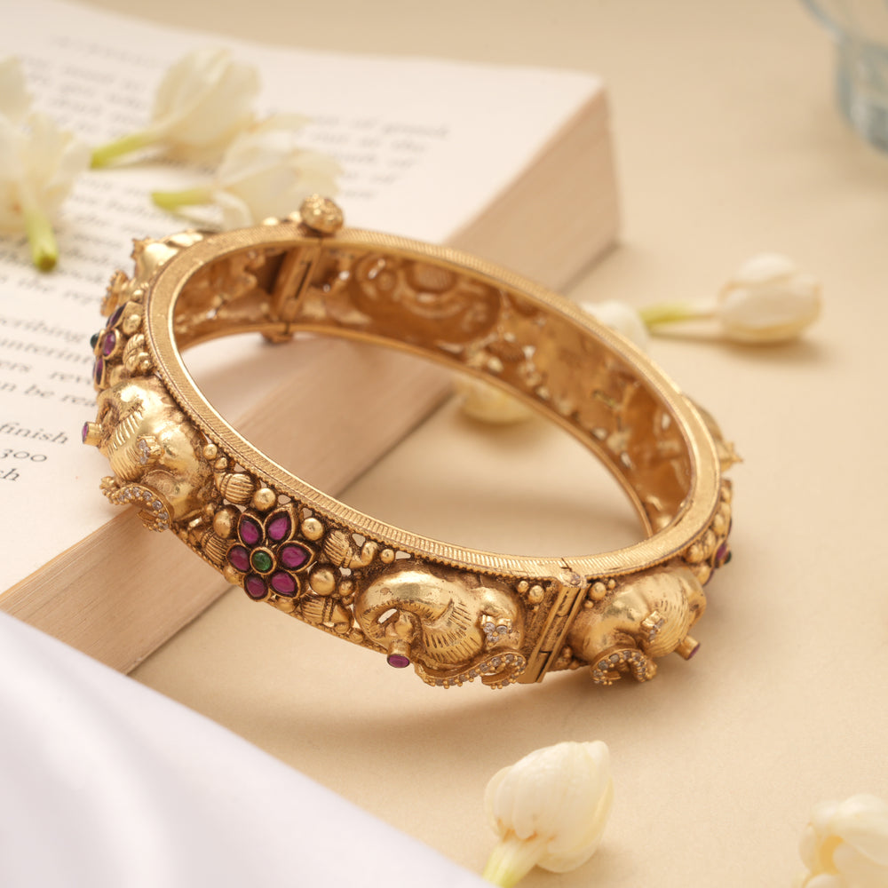 Pretty Peacock with Floral Design Golden Bangles