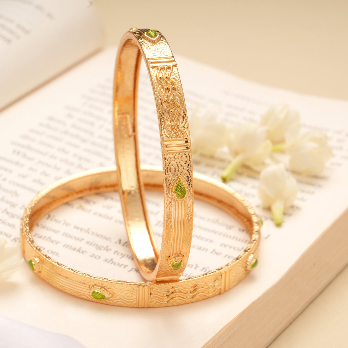 Classic Teardrop Enamel with Wavy Design Golden Bangles