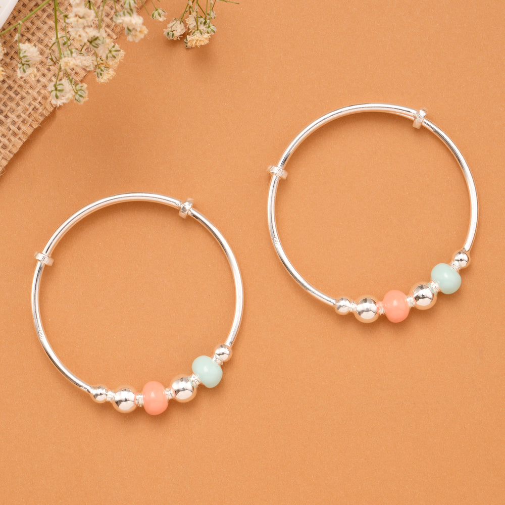 Mint Green & Peach Bead Baby Silver Bangle
