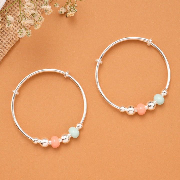 Mint Green & Peach Bead Baby Silver Bangle