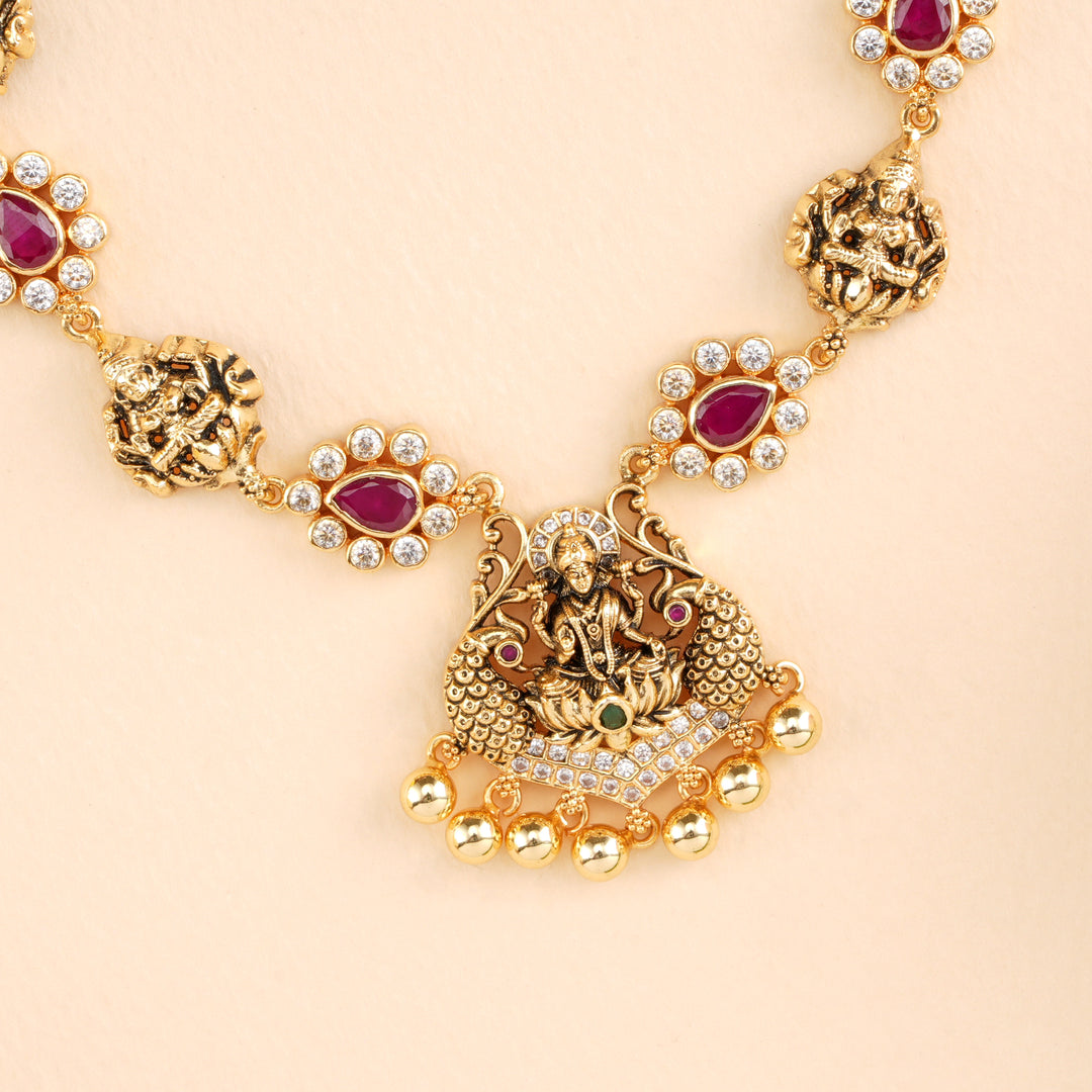 Antique Lakshmi with Oval Ruby Necklace