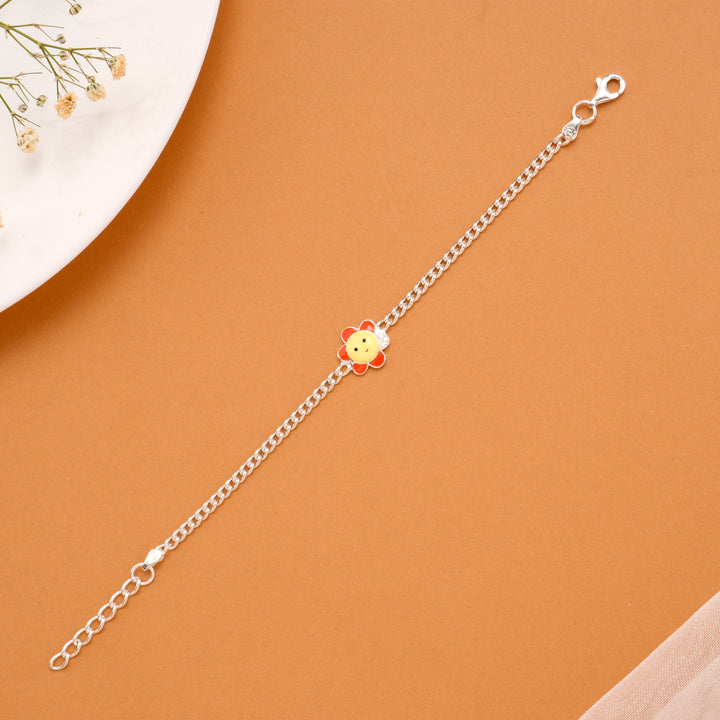 Cartoon Sunflower Charm Silver Baby Bracelet