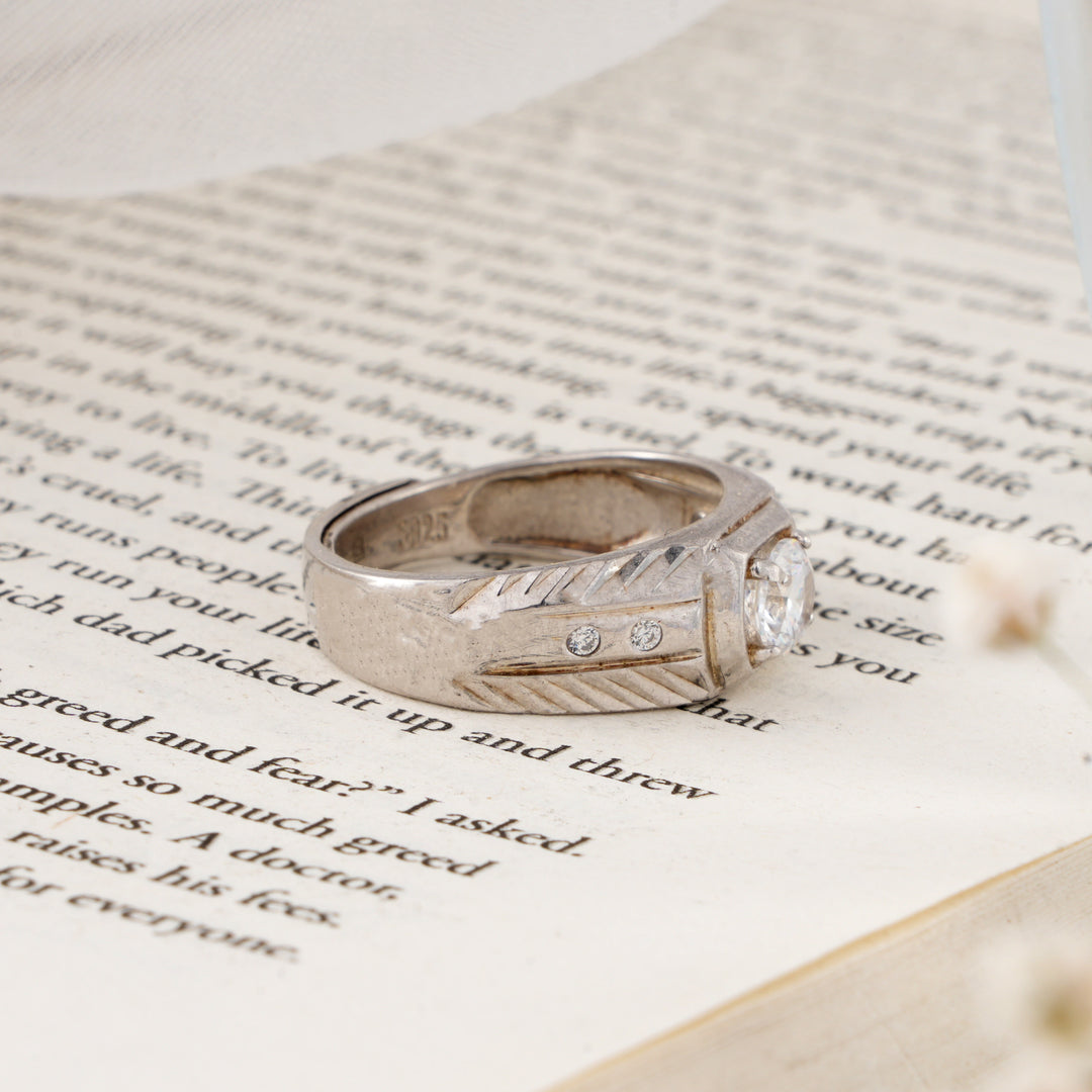 Zircon Stainless Steel Silver Ring