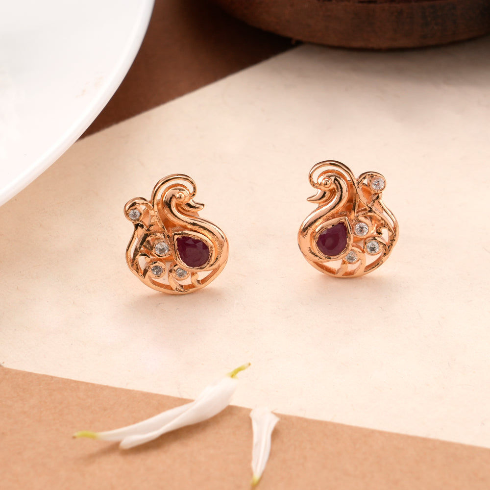 Modern Rose Gold Peacock Kundan Stud