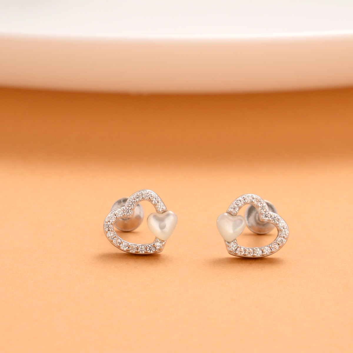 Dual Shape Heart with Stone Silver Stud