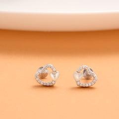 Dual Shape Heart with Stone Silver Stud