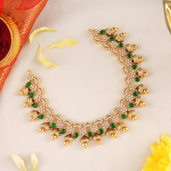 Radiant Emerald Blossom Bell Necklace