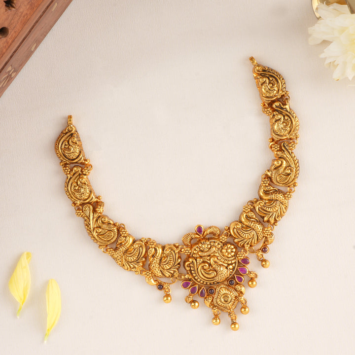 Antique Peacock with Golden Drops Necklace