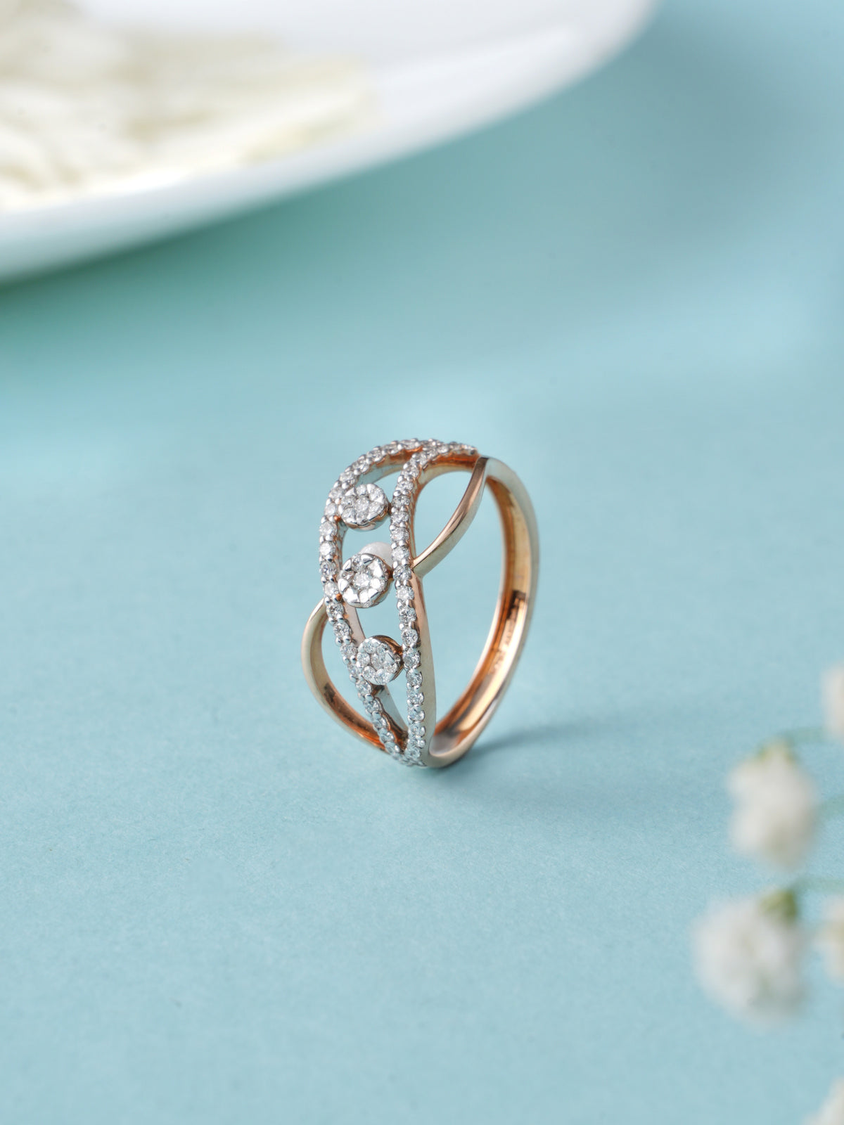 Braided Rose Gold Ring with Pave Diamonds