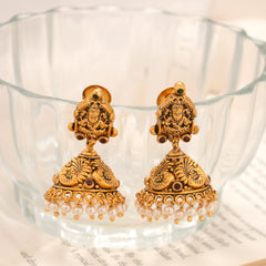 Lakshmi Peacock Pearl Drops Temple Jhumka