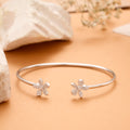 Double Floral White Stone Silver Bracelet